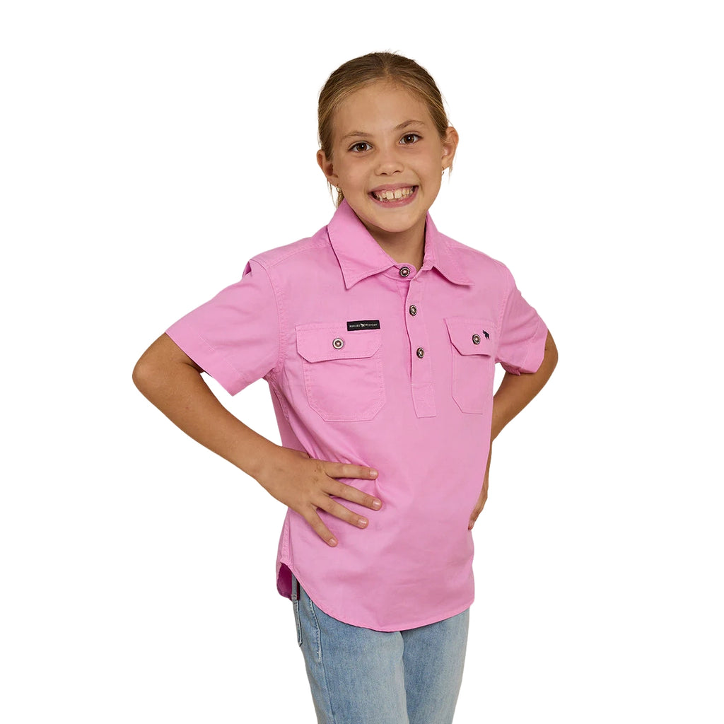 Ringers Western Childrens Ord River Half Button S/S Work Shirt (321010RW) Pastel Pink
