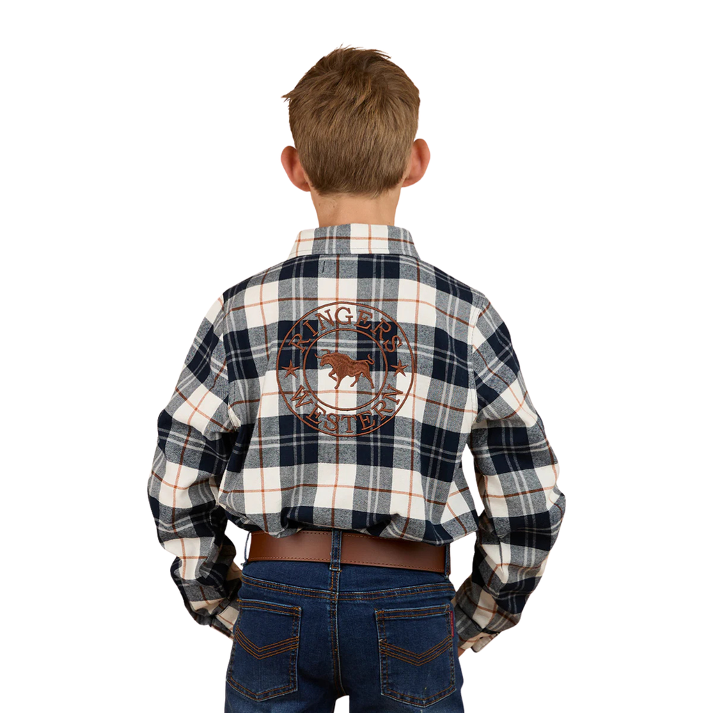 Ringers Western Childrens Rory L/S Flannel Shirt (325026RW) Navy/Tobacco