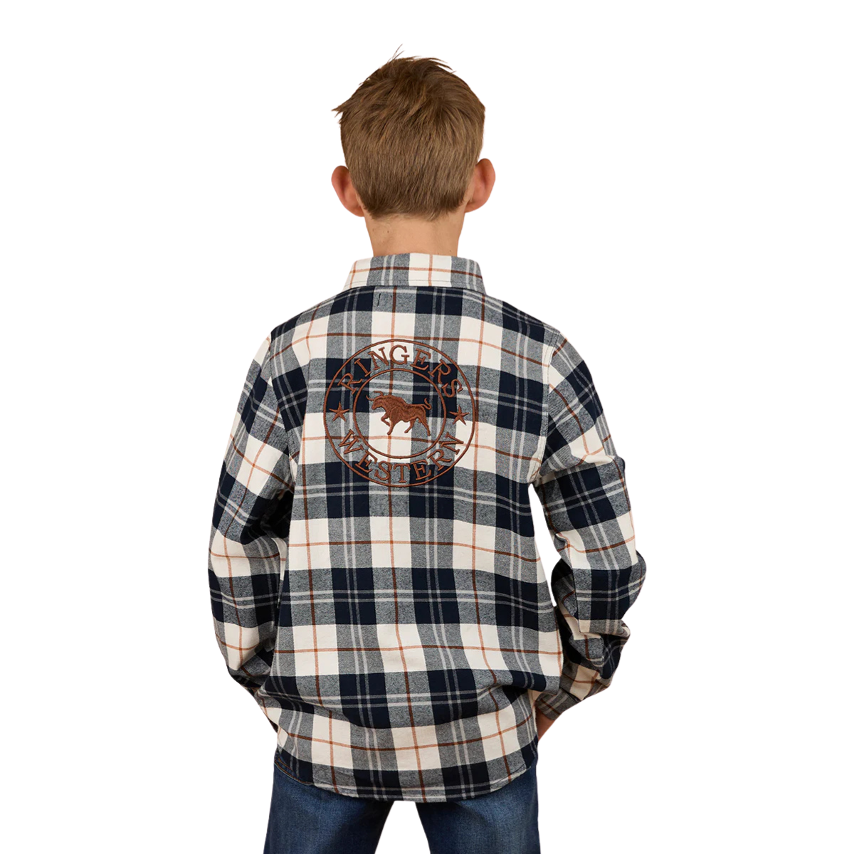 Ringers Western Childrens Rory L/S Flannel Shirt (325026RW) Navy/Tobacco