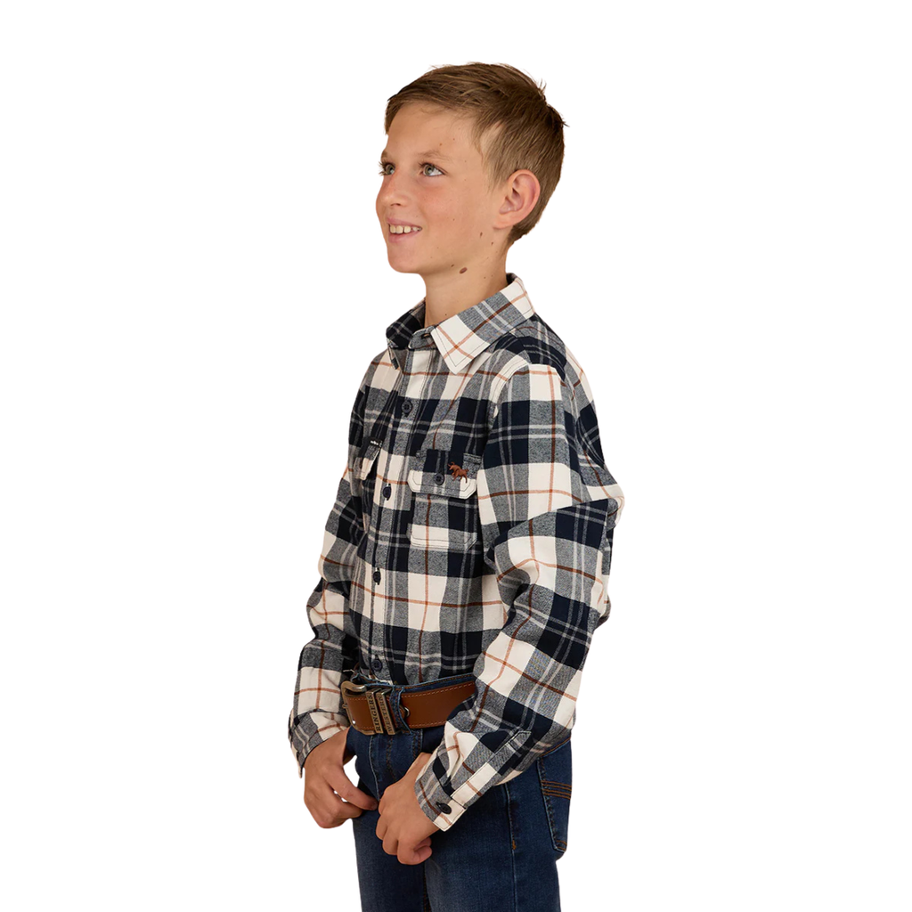 Ringers Western Childrens Rory L/S Flannel Shirt (325026RW) Navy/Tobacco