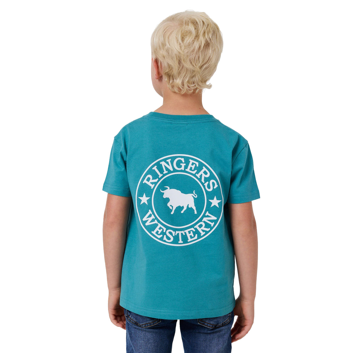 Ringers Western Childrens Signature Bull Classic Fit S/S Tee (625112RW) Teal/White