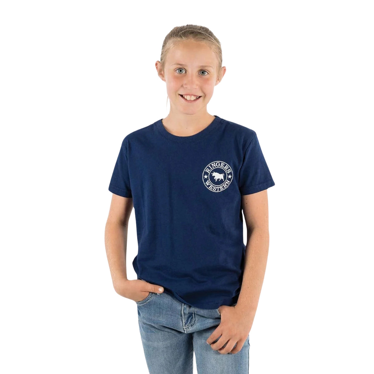 Ringers Western Childrens Signature Bull Classic S/S Tee (320004RW) Navy with White Print