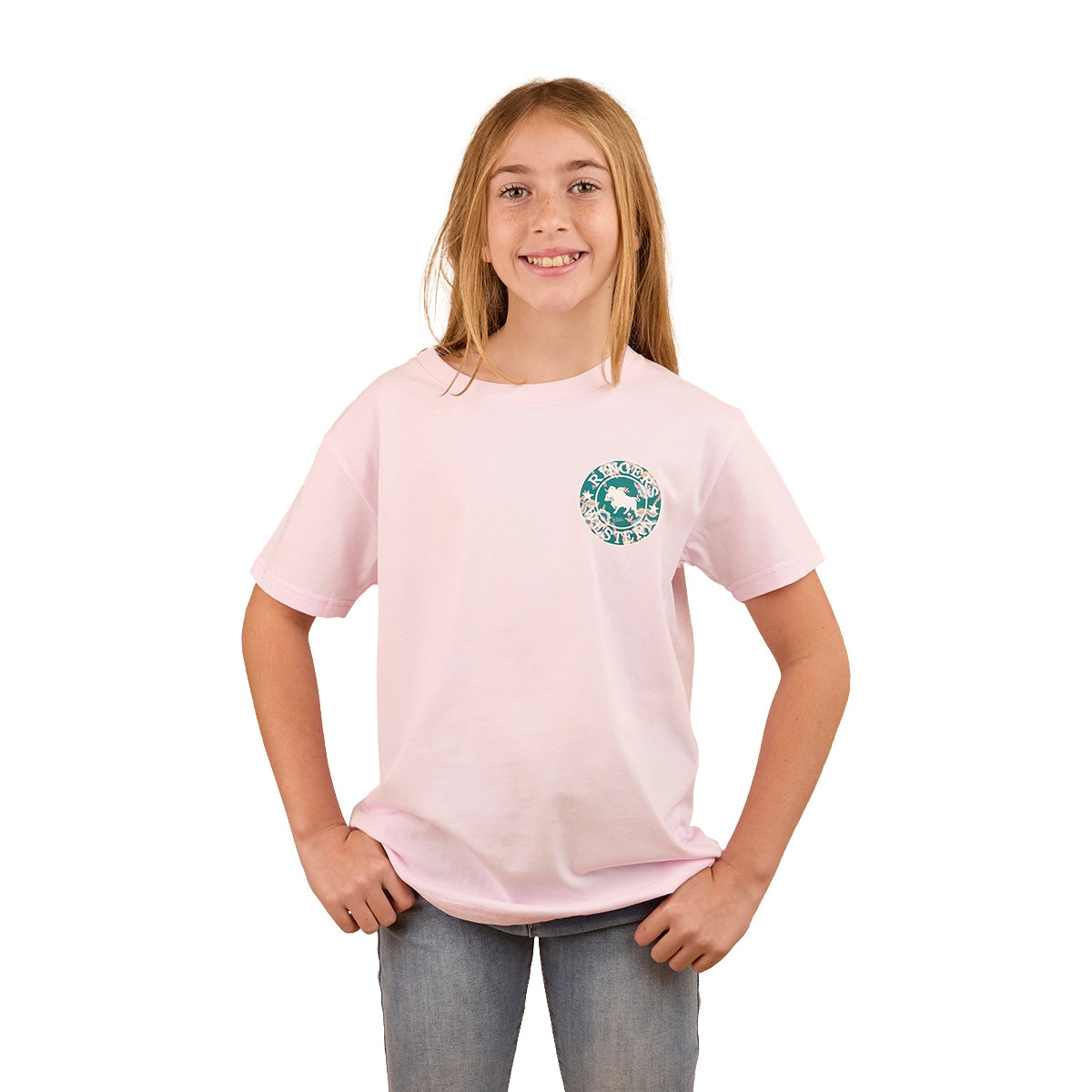Ringers Western Childrens Signature Bull Kids Classic S/S Tee (320004RW) Barely Pink/Floral