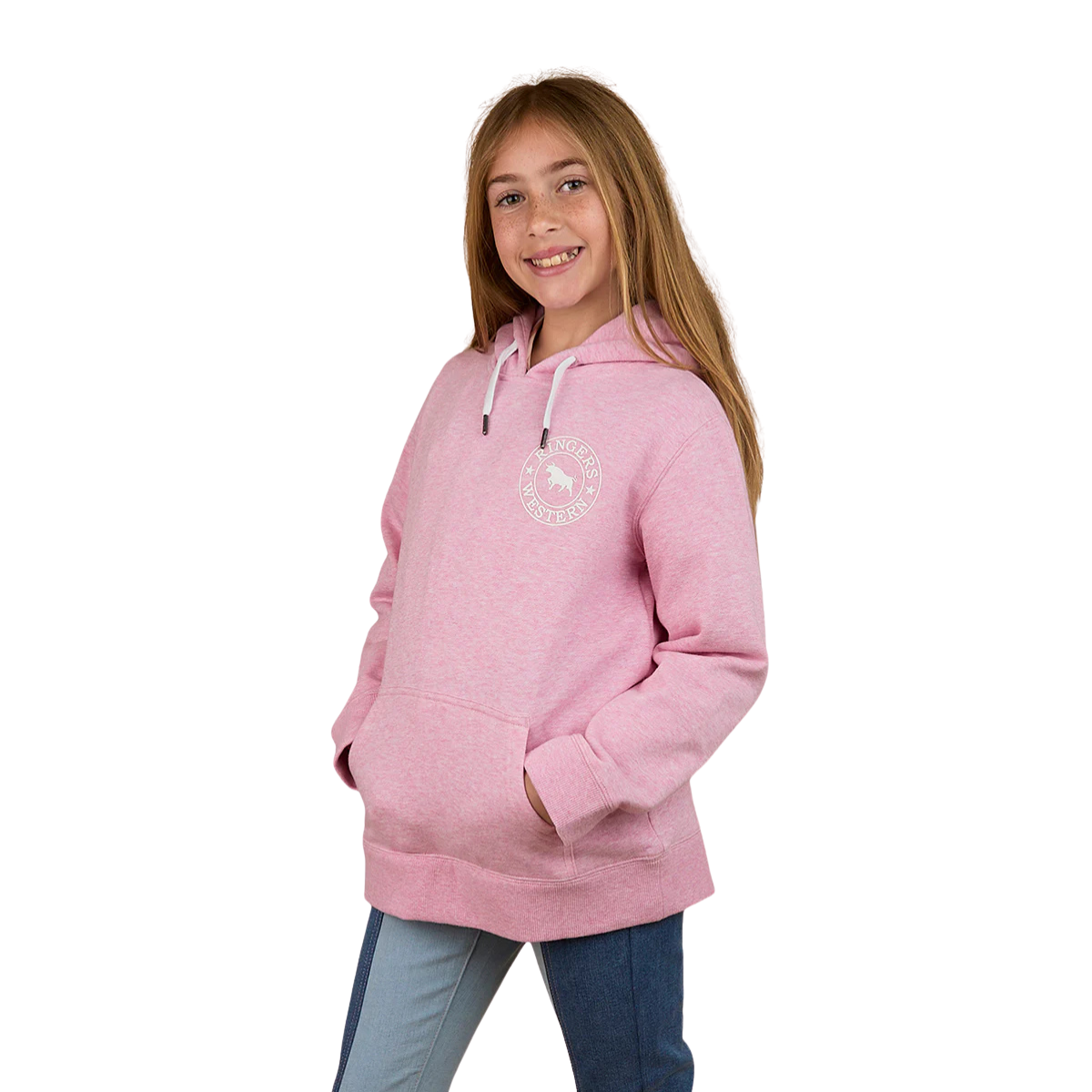 Ringers Western Childrens Signature Bull Pullover Hoodie (323007RW) Pink Marle