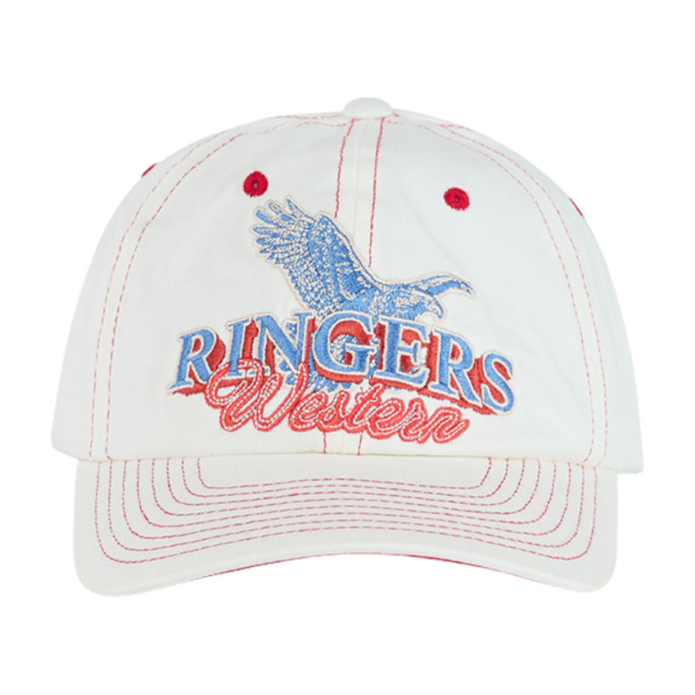 Ringers Western Eagle Eye Flexfit 110 Baseball Cap (625068RW) Cream with red stitching and red and blue embroidery