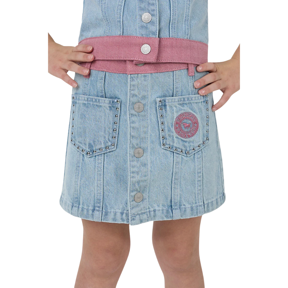 Ringers Western Girls Cowgirl Club Studded Mini Skirt (425139RW)  Light Blue