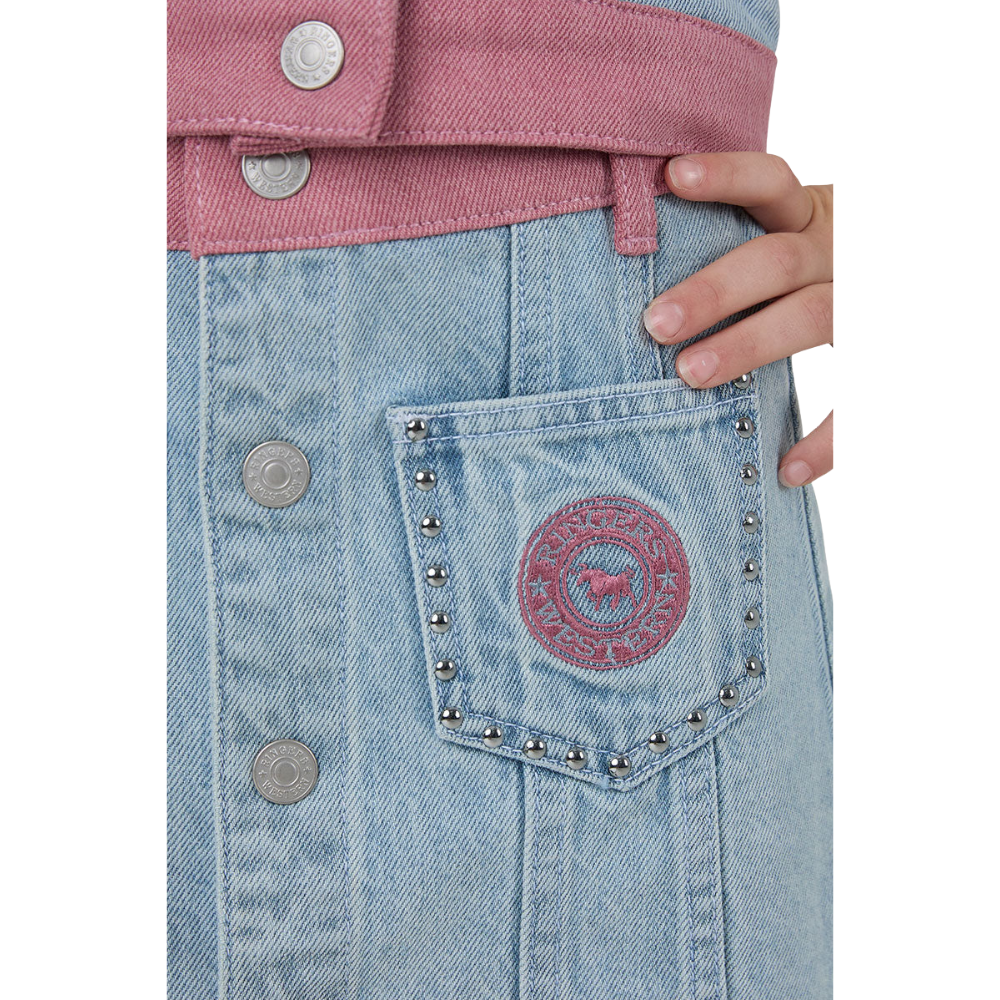 Ringers Western Girls Cowgirl Club Studded Mini Skirt (425139RW)  Light Blue
