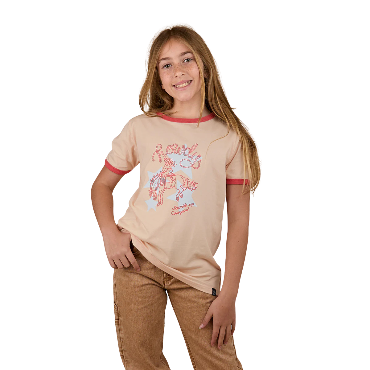 Ringers Western Girls Stardust Ringer S/S Tee (325008RW) Light Peach