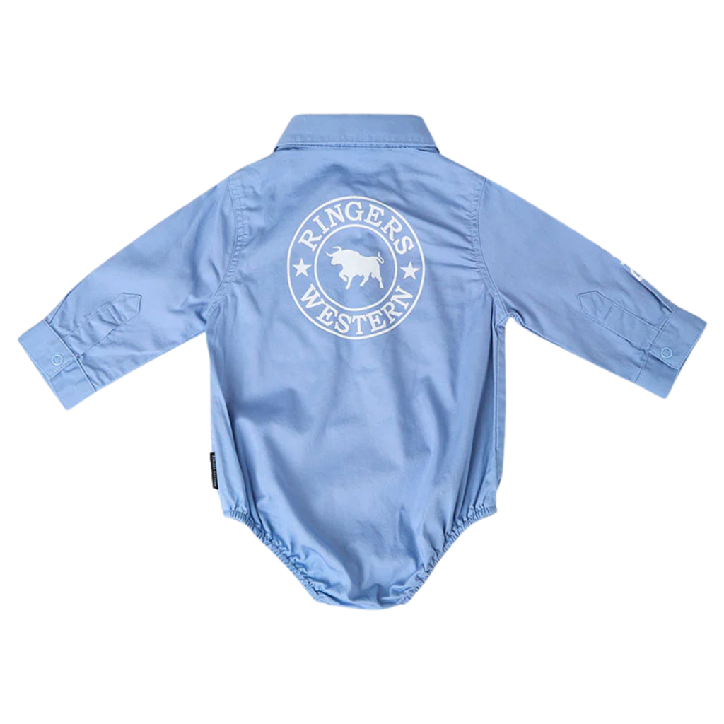 Ringers Western Infants Howdy Tot L/S Work Shirt Romper (525005RW) Blue/White