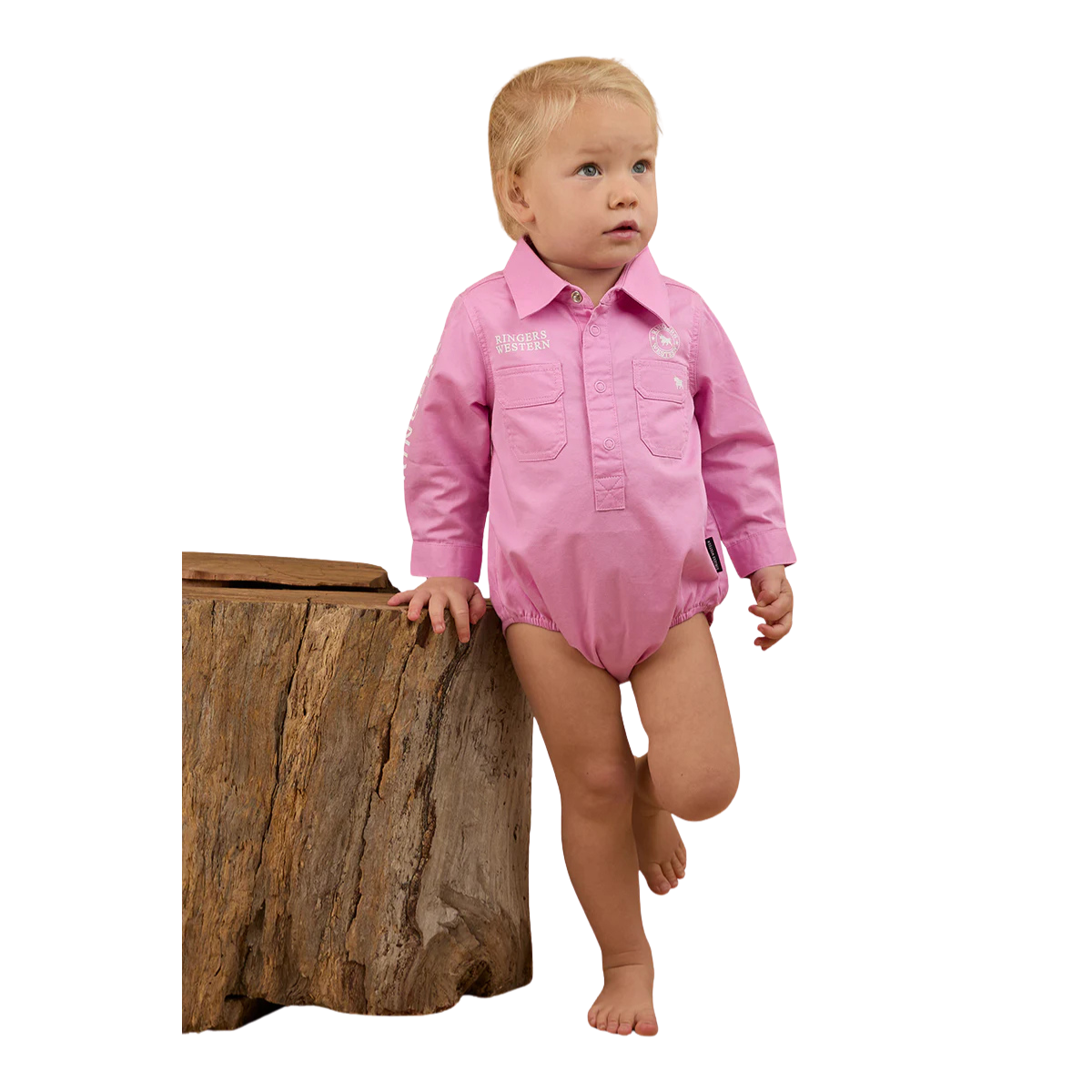 Ringers Western Infants Howdy Tot L/S Work Shirt Romper (525005RW) Pink/White