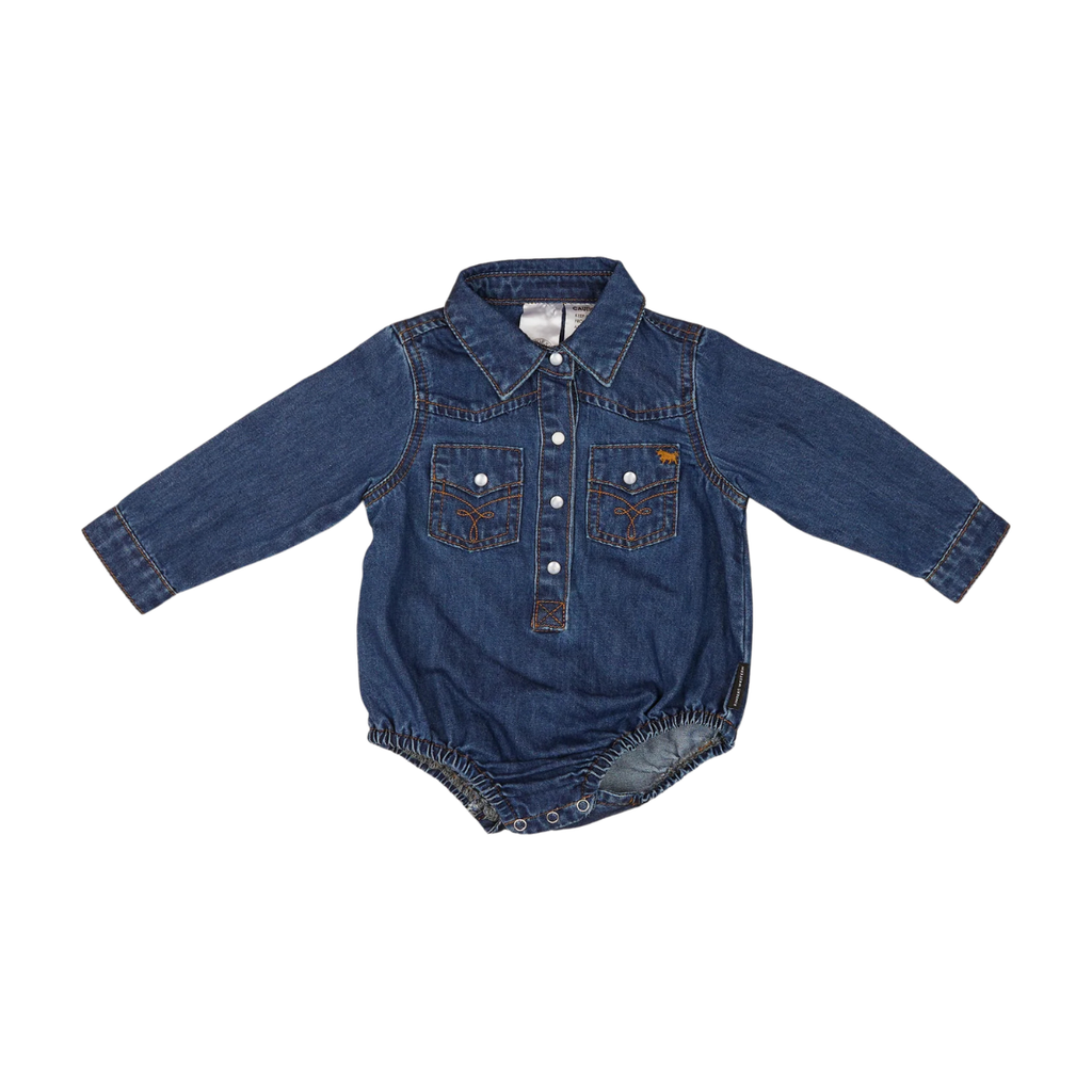 Ringers Western Infants Jax Chambray Western Shirt Romper (525020RW) Classic Blue