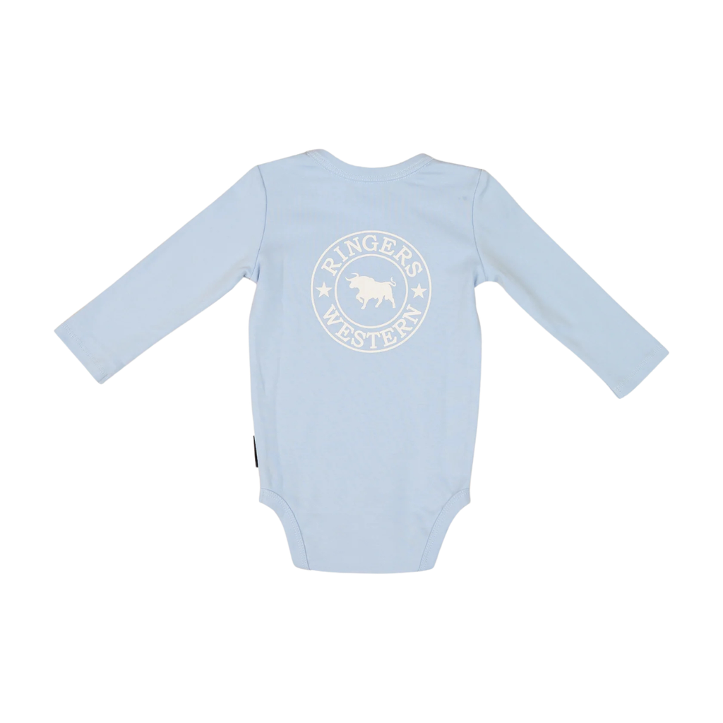 Ringers Western Infants Lil' Rascal Signature Bull L/S Romper (525003RW) Blue/White