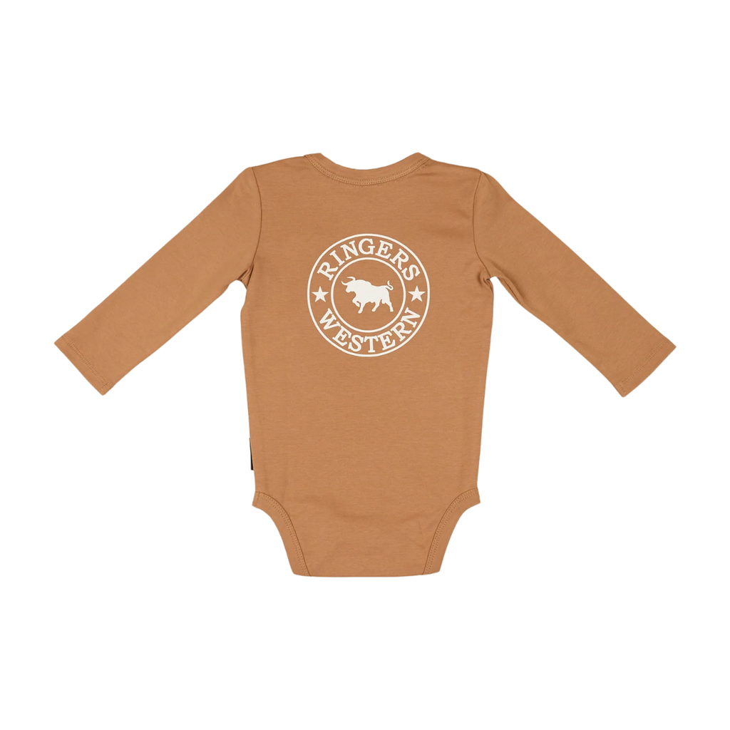 Ringers Western Infants Lil' Rascal Signature Bull L/S Romper (525003RW) Clay/White