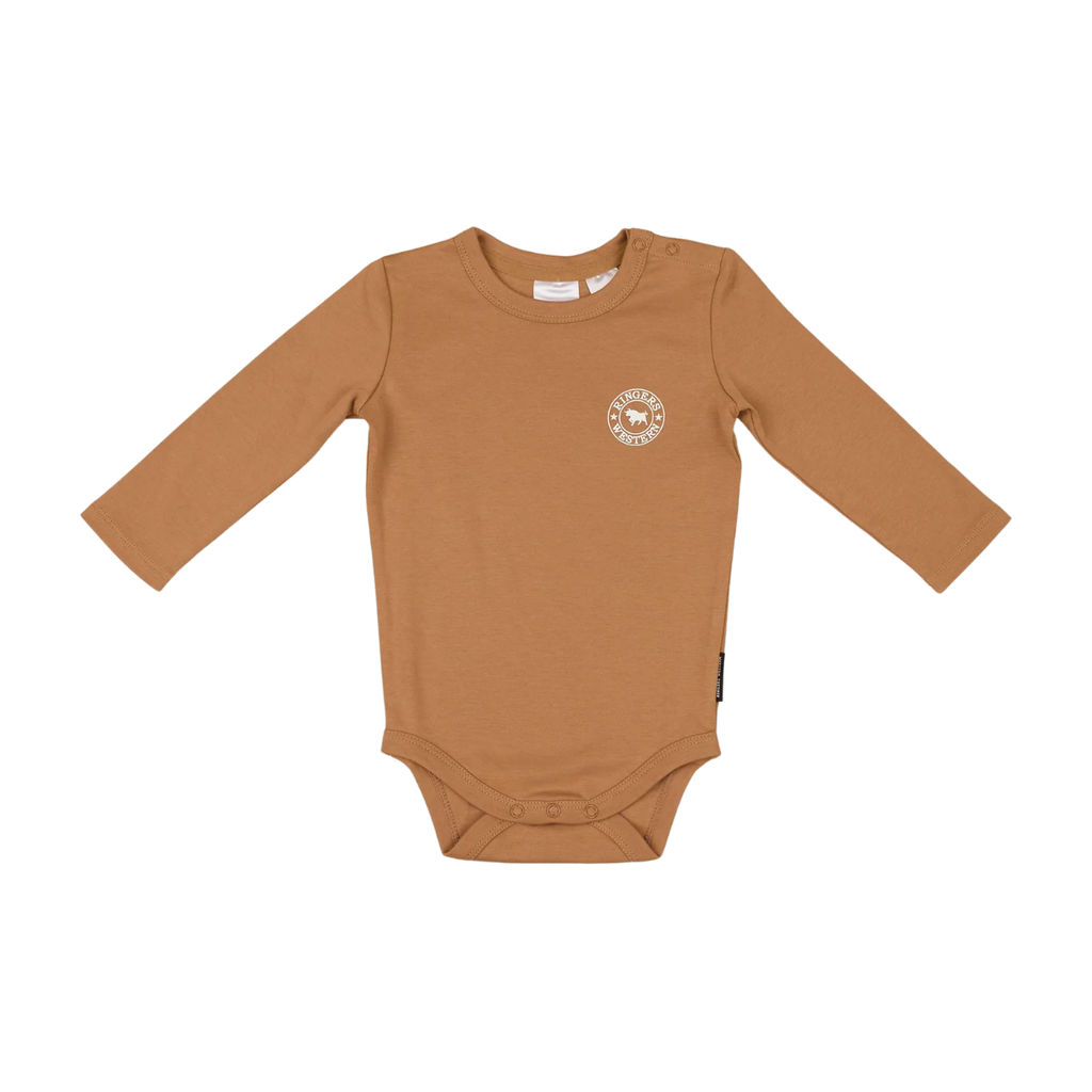 Ringers Western Infants Lil' Rascal Signature Bull L/S Romper (525003RW) Clay/White