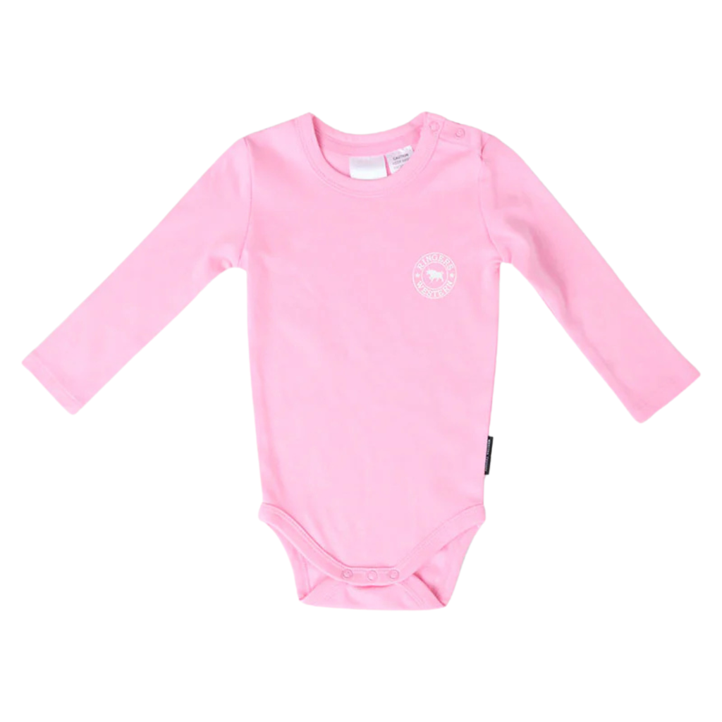 Ringers Western Infants Lil' Rascal Signature Bull L/S Romper (525003RW) Pink/White