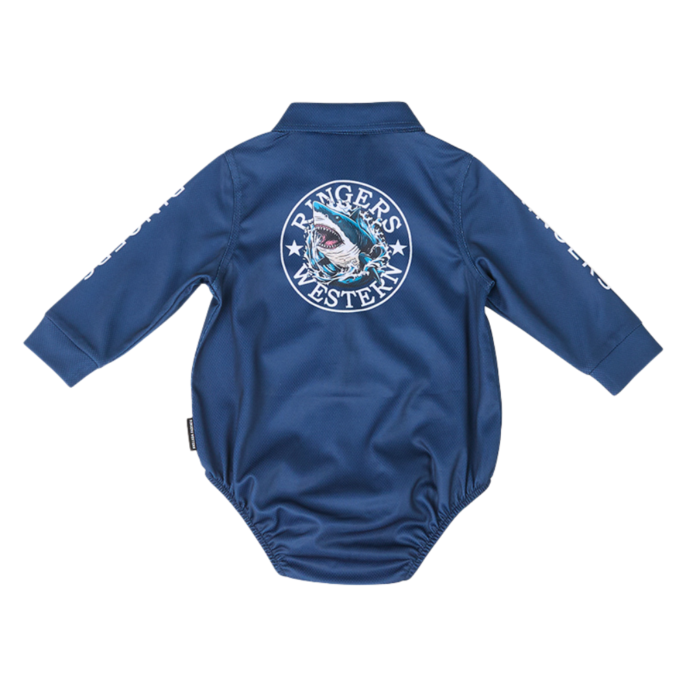 Ringers Western Infants Man Eater L/S Fishing Jersey Romper  (925017RW)  Dark Navy