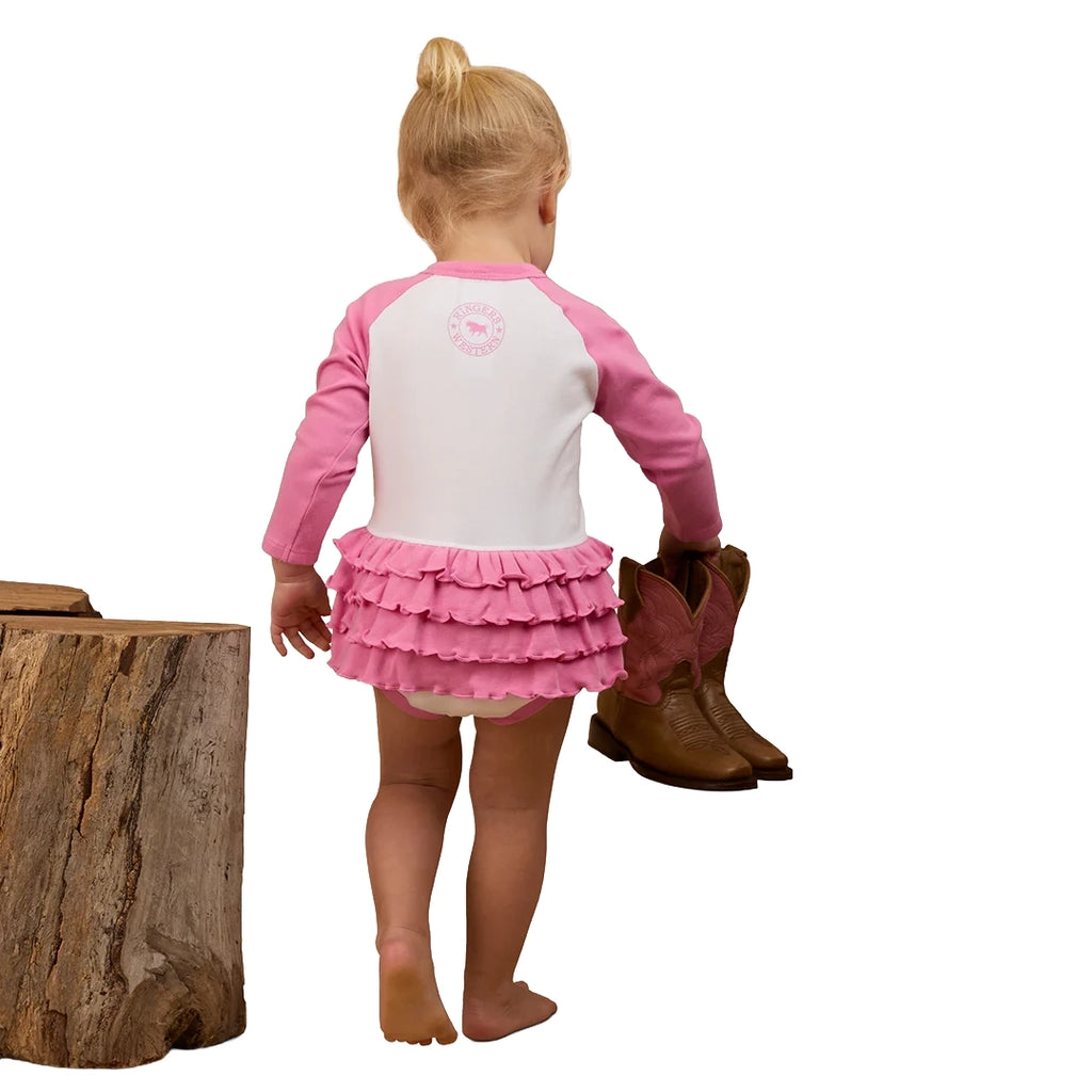 Ringers Western Infants Rodeo Gal L/S Frill Romper (525006RW) White/Pink
