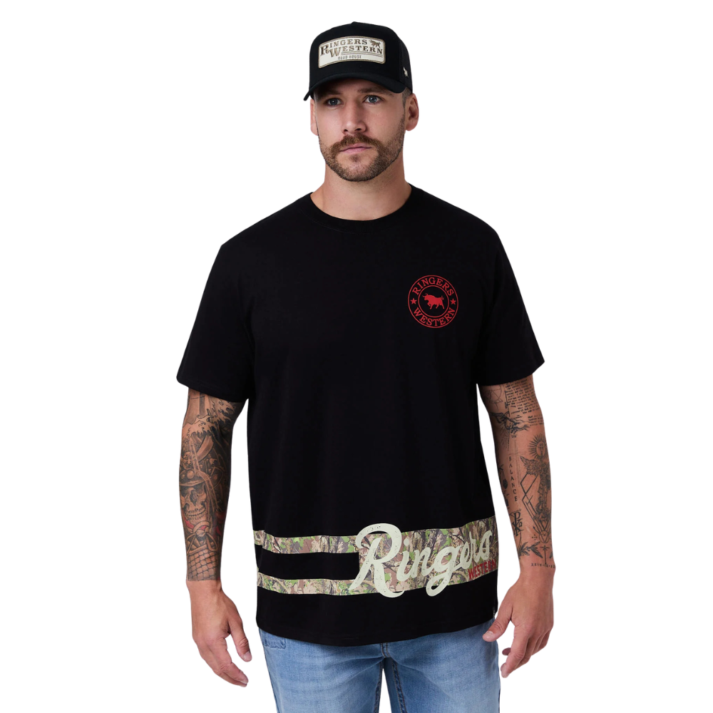 Ringers Western Mens Backcountry Stripe Loose Fit S/S Tee (125212RW) Black