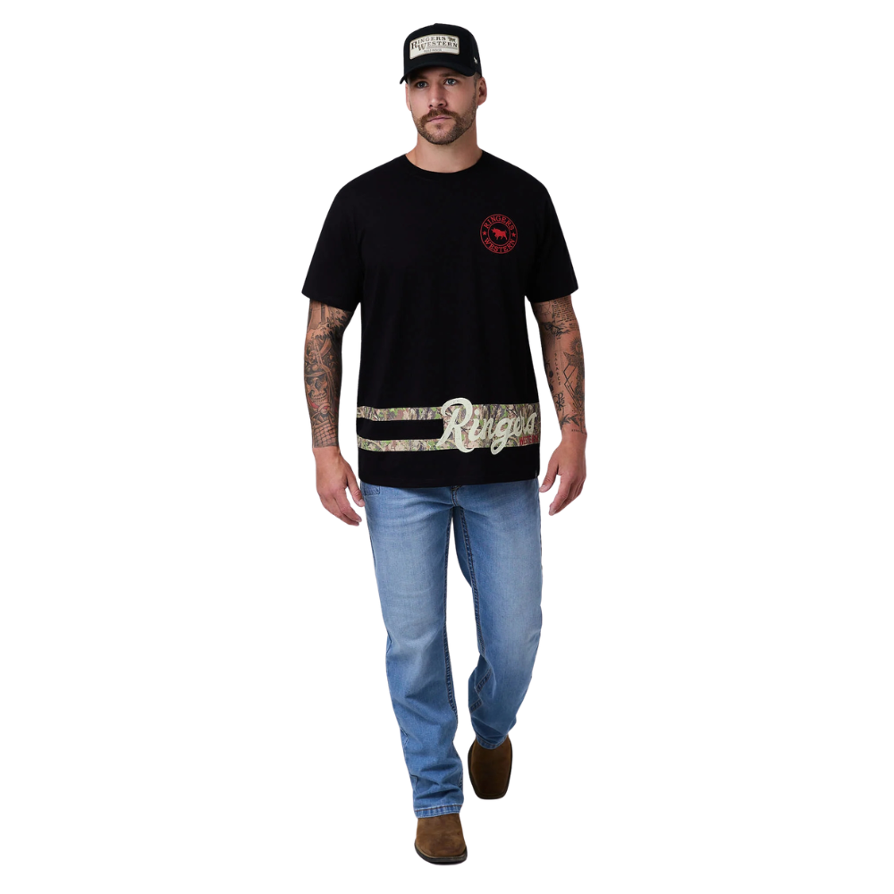 Ringers Western Mens Backcountry Stripe Loose Fit S/S Tee (125212RW) Black