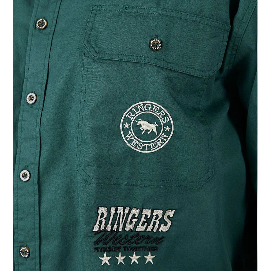 Ringers Western Mens Barrelman Full Button L/S Work Shirt (125035RW) Pine Pocket
