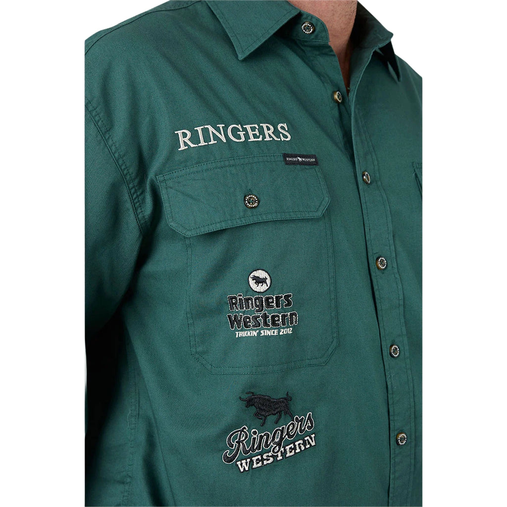 Ringers Western Mens Barrelman Full Button L/S Work Shirt (125035RW) Pine Side