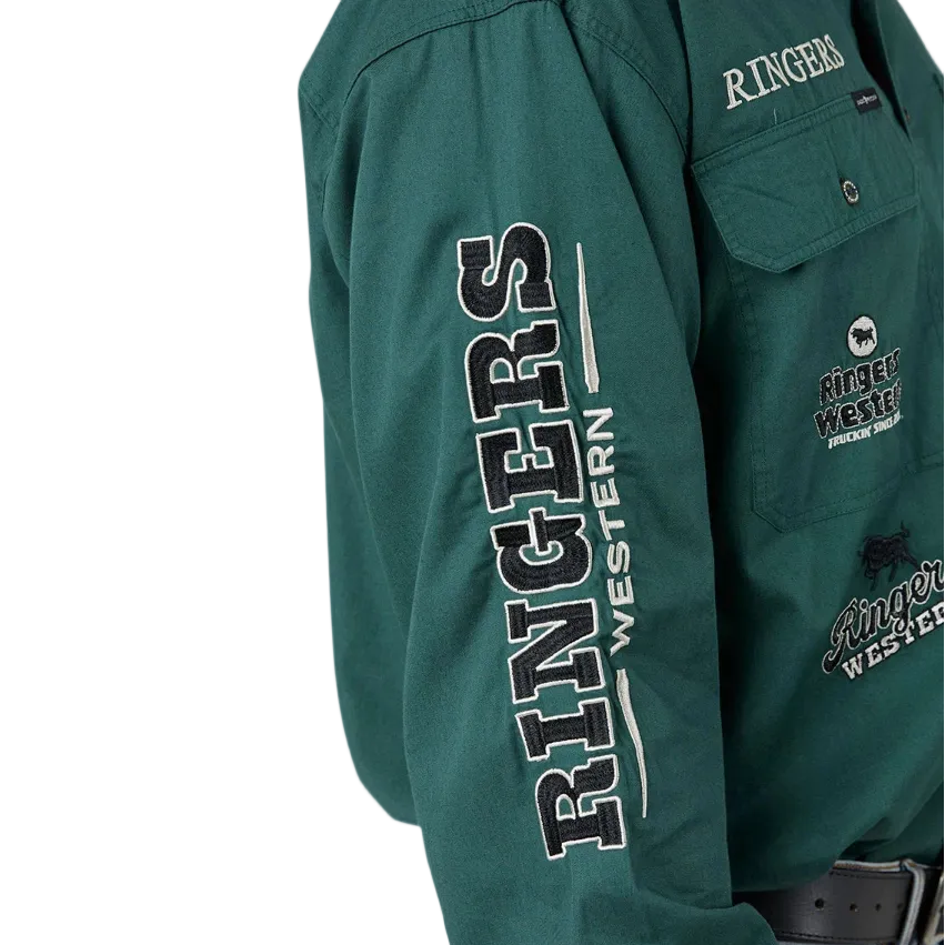 Ringers Western Mens Barrelman Full Button L/S Work Shirt (125035RW) Pine Sleeve