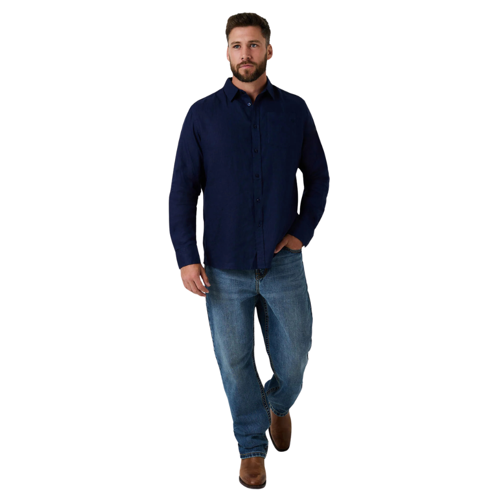 Ringers Western Mens Fieldstone L/S Linen Shirt (125173RW)  Navy