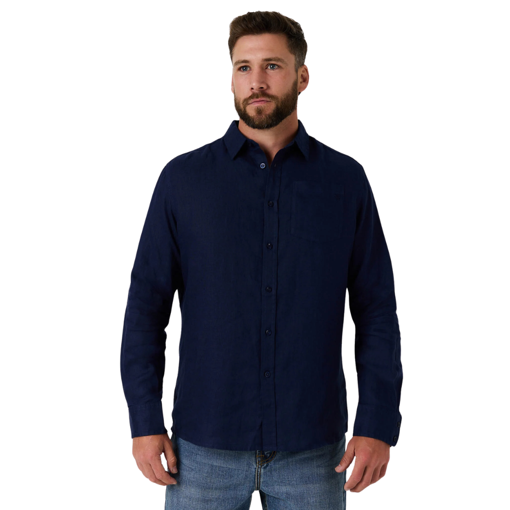 Ringers Western Mens Fieldstone L/S Linen Shirt (125173RW)  Navy