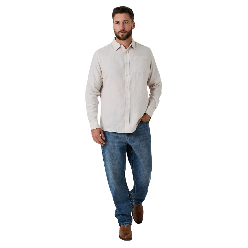 Ringers Western Mens Fieldstone L/S Linen Shirt (125173RW)  Sand