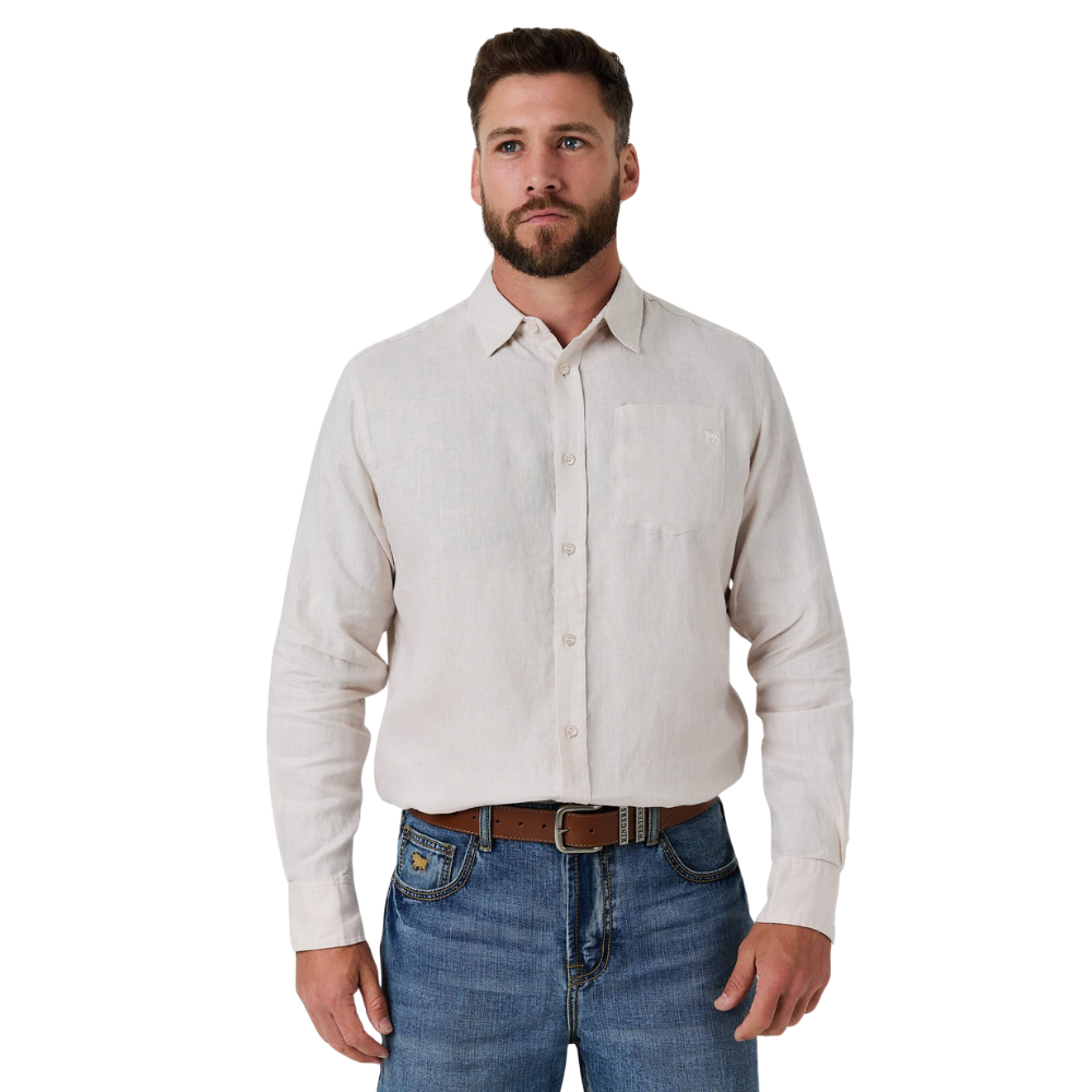 Ringers Western Mens Fieldstone L/S Linen Shirt (125173RW)  Sand