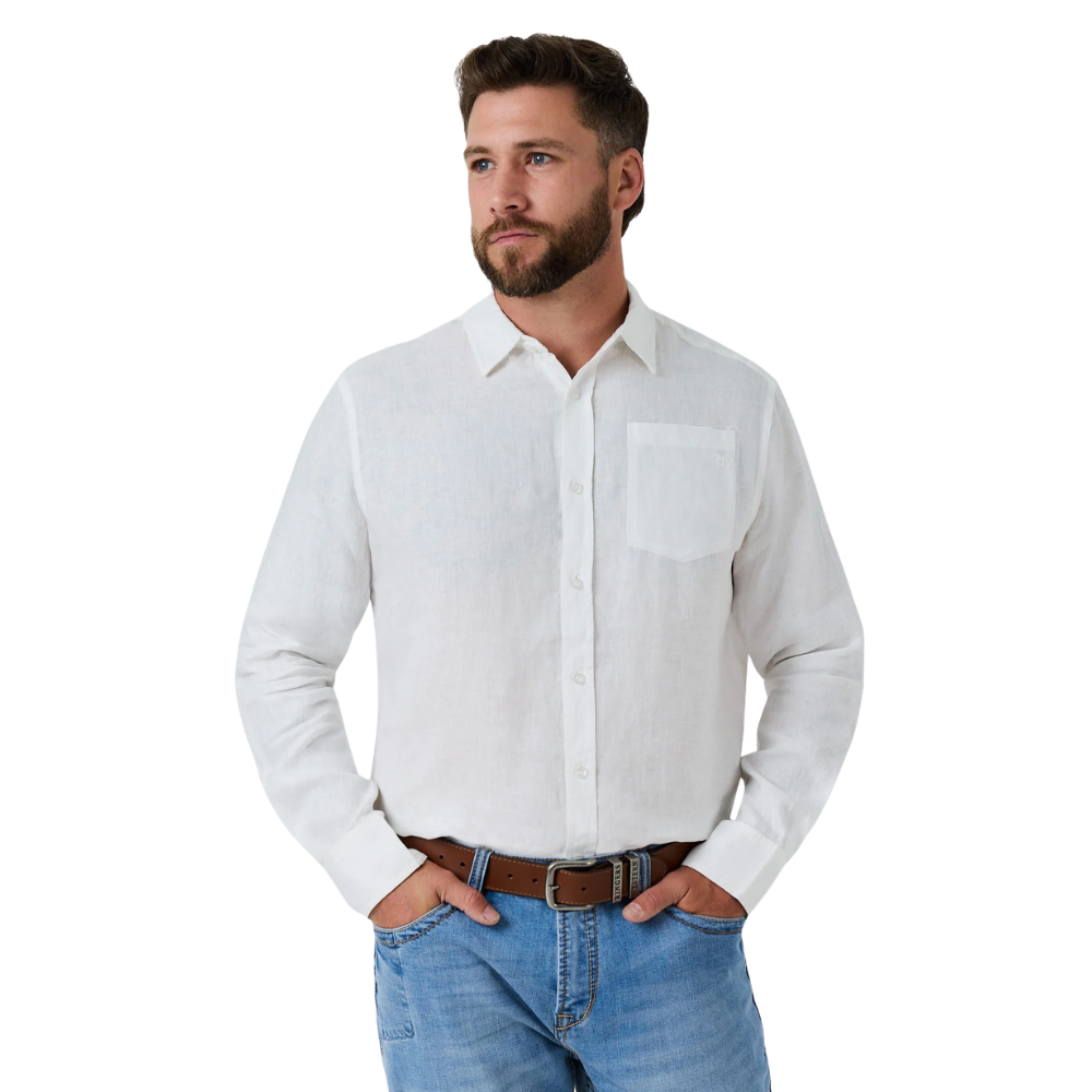 Ringers Western Mens Fieldstone L/S Linen Shirt (125173RW)  White