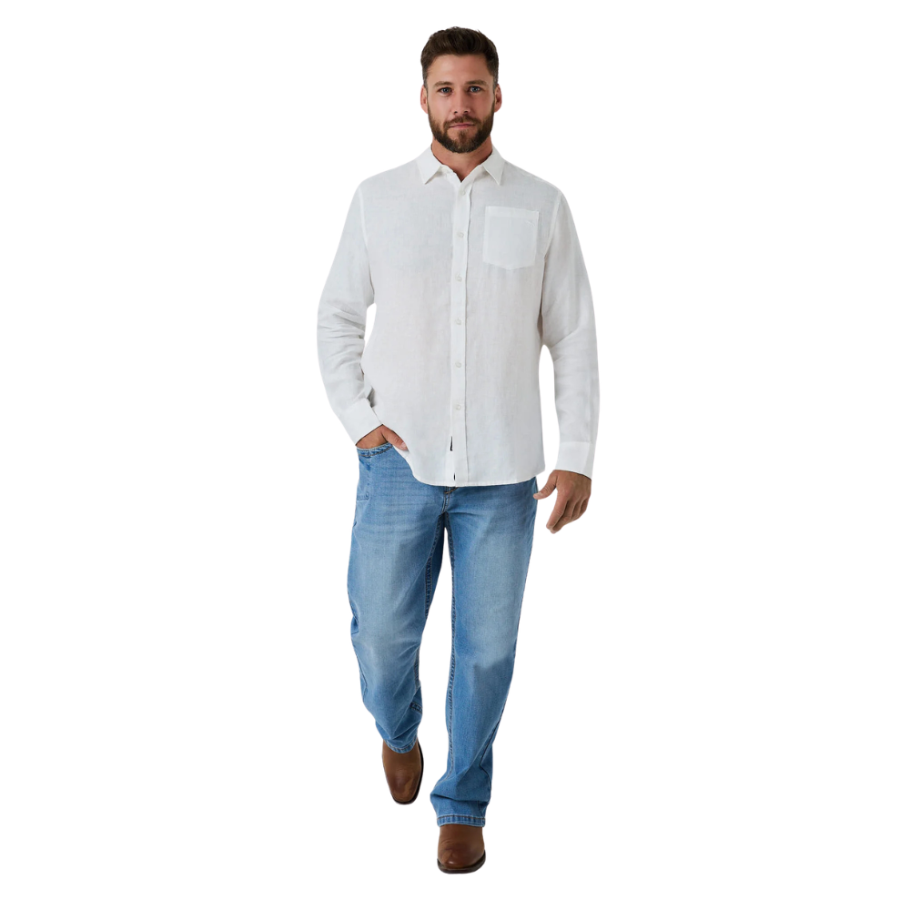 Ringers Western Mens Fieldstone L/S Linen Shirt (125173RW)  White