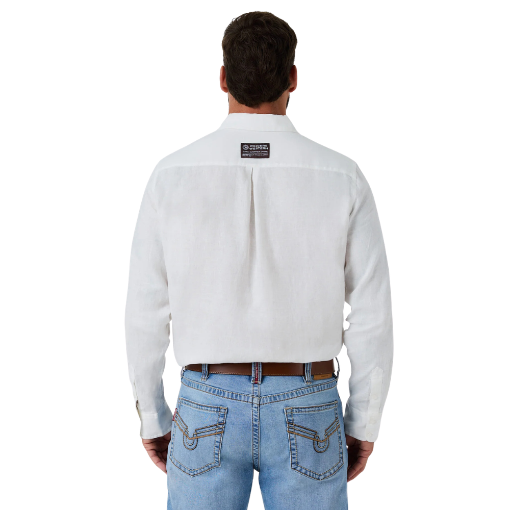 Ringers Western Mens Fieldstone L/S Linen Shirt (125173RW)  White
