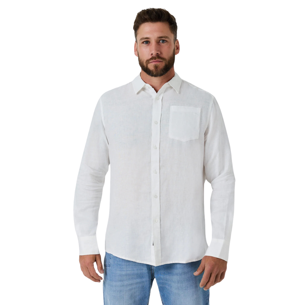 Ringers Western Mens Fieldstone L/S Linen Shirt (125173RW)  White