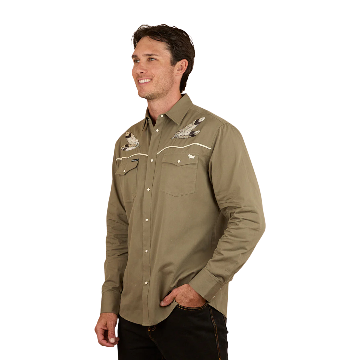 Ringers Western Mens Hank L/S Western Shirt (125049RW) Charcoal/Military Green