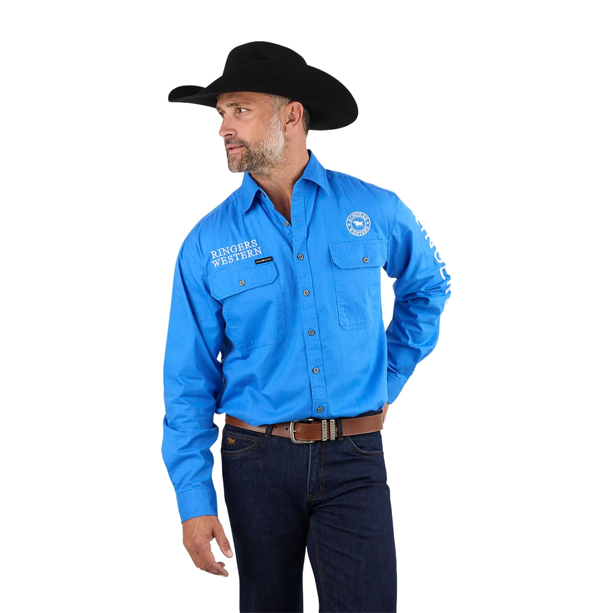Ringers Western Mens Hawkeye Full Button Embroidered Work Shirt (118110002) Blue