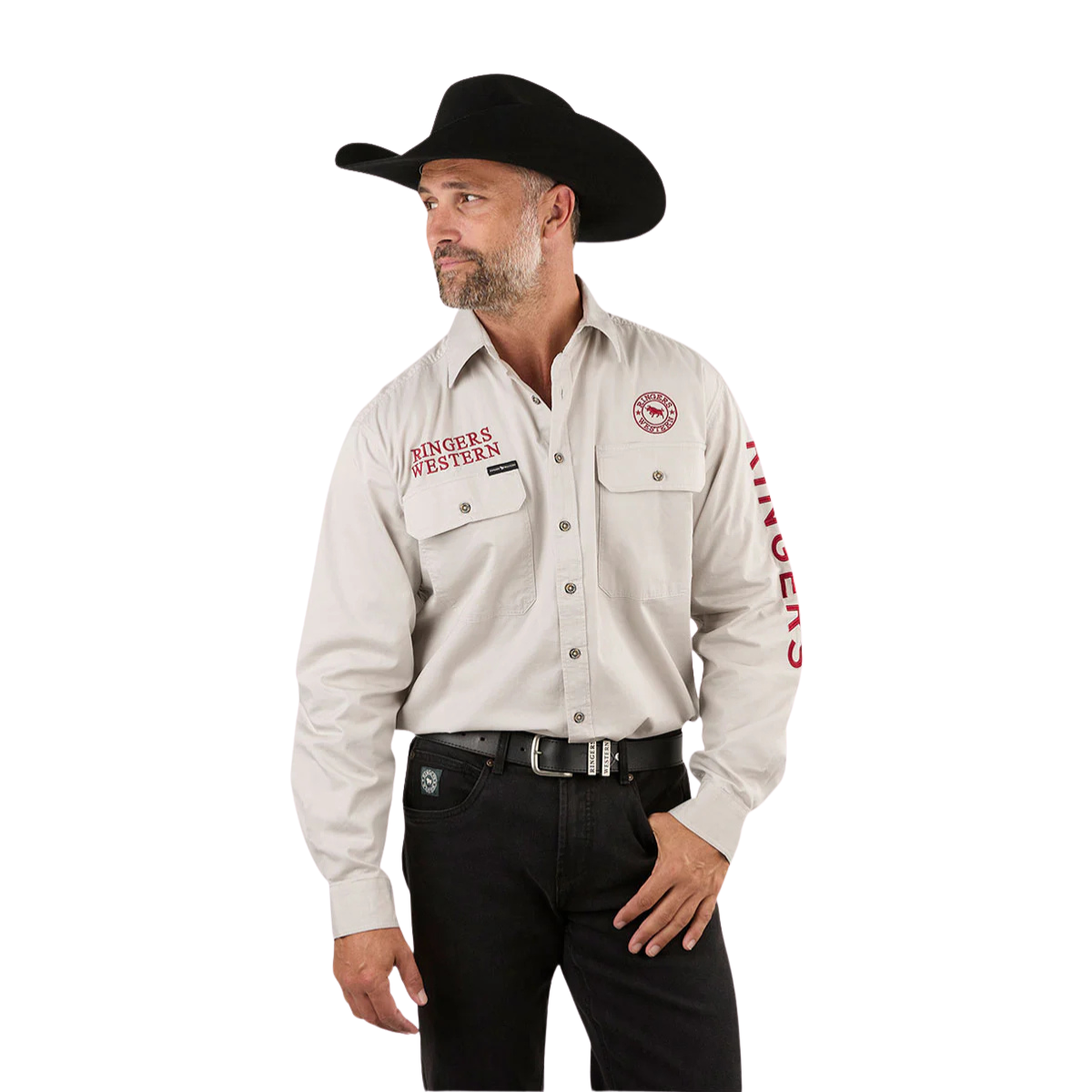 Ringers Western Mens Hawkeye Full Button L/S Work Shirt  (118110002) Beige/Red