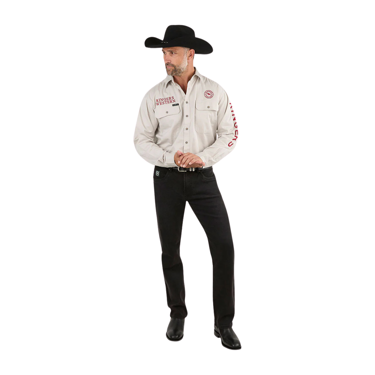 Ringers Western Mens Hawkeye Full Button L/S Work Shirt  (118110002) Beige/Red