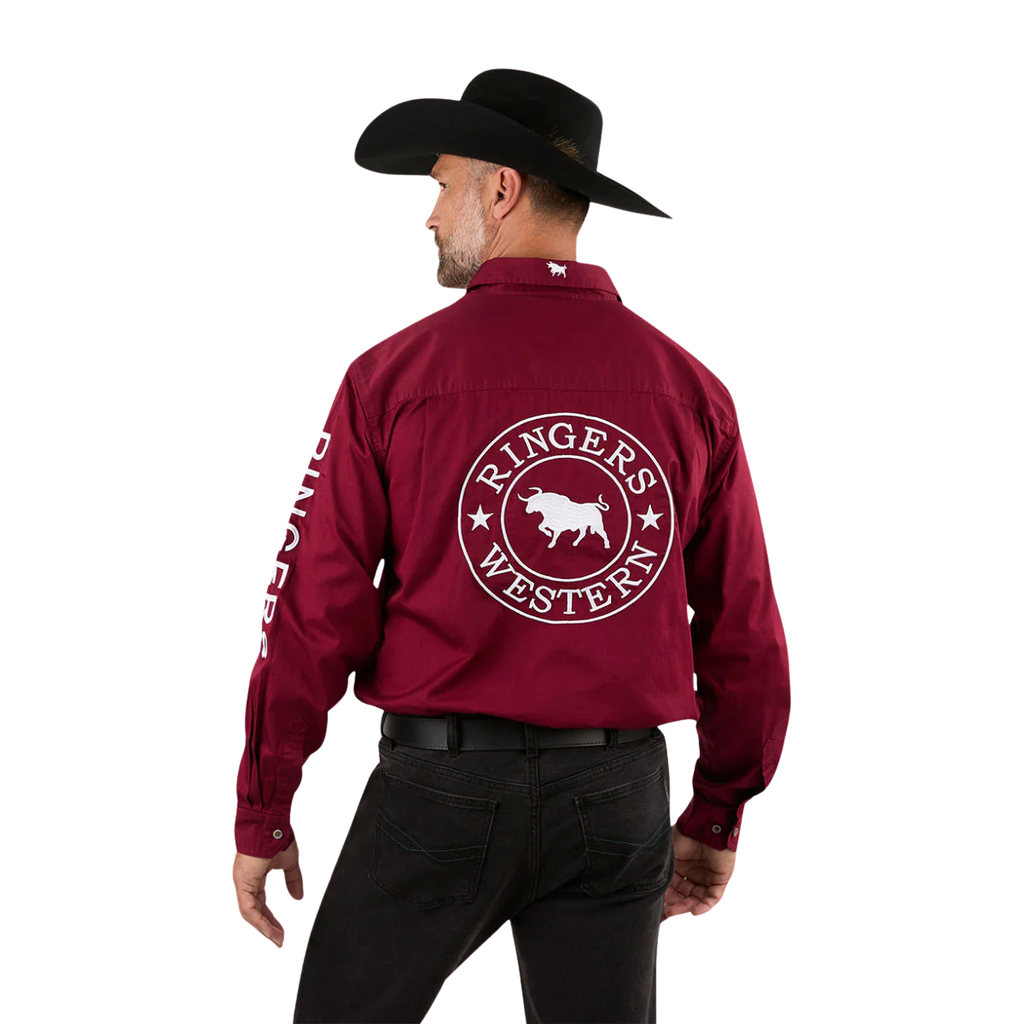 Ringers Western Mens Hawkeye Full Button L/S Work Shirt  (118110002) Burgundy