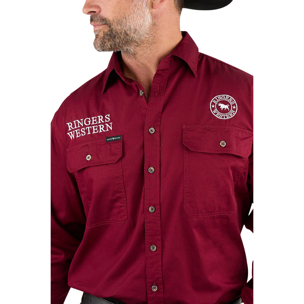 Ringers Western Mens Hawkeye Full Button L/S Work Shirt  (118110002) Burgundy
