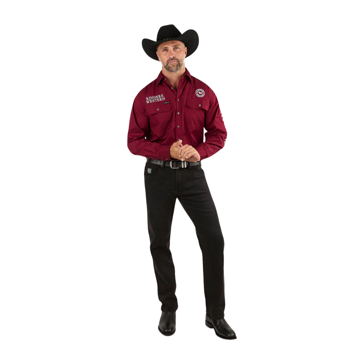 Ringers Western Mens Hawkeye Full Button L/S Work Shirt  (118110002) Burgundy