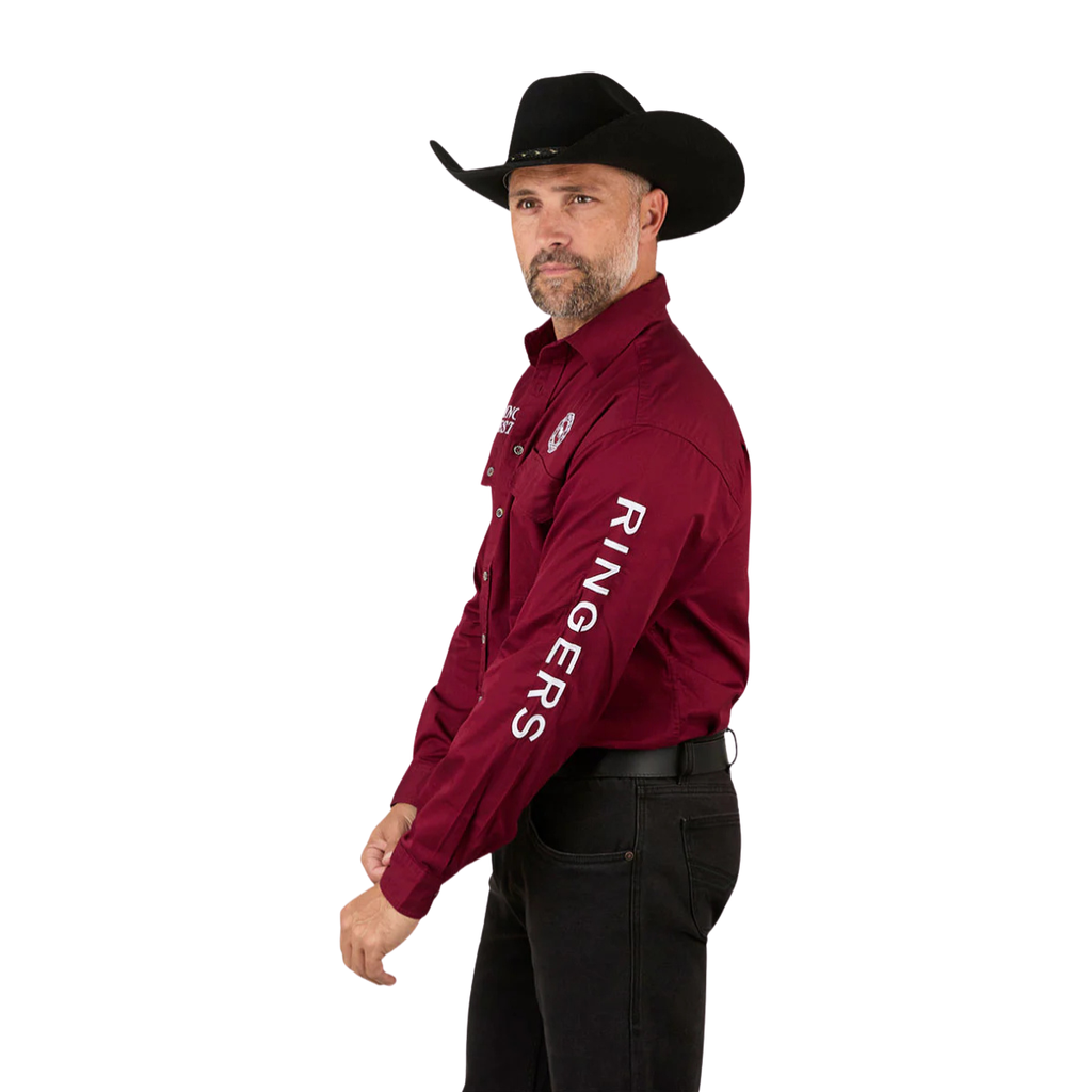 Ringers Western Mens Hawkeye Full Button L/S Work Shirt  (118110002) Burgundy