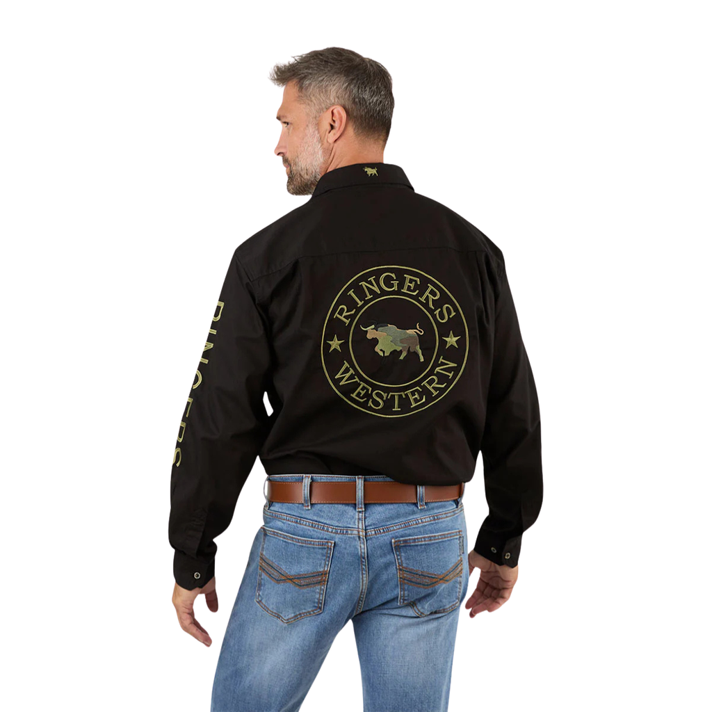 Ringers Western Mens Hawkeye Full Button L/S Work Shirt  (118110002) Black/Camo
