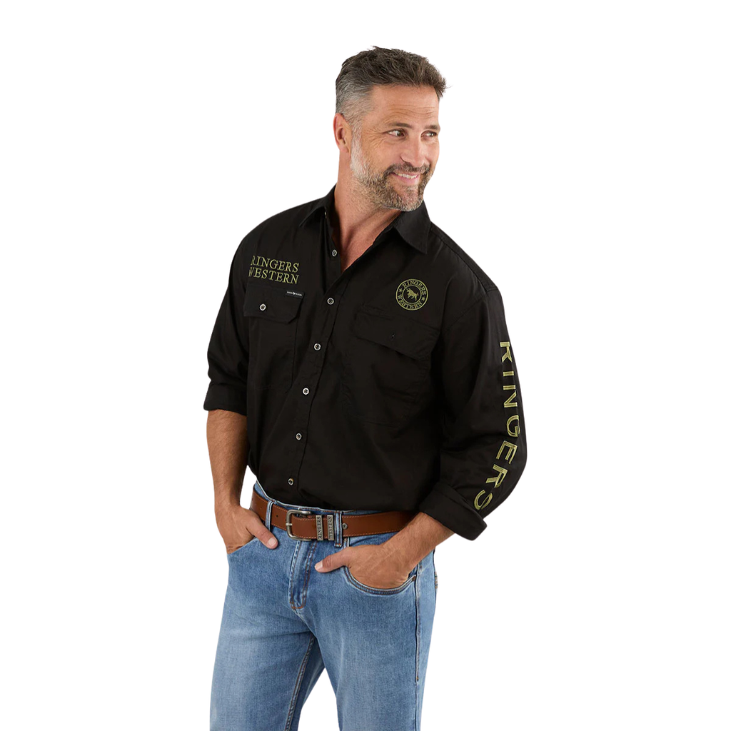 Ringers Western Mens Hawkeye Full Button L/S Work Shirt  (118110002) Black/Camo