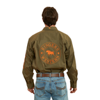 Ringers Western Mens Hawkeye Full Button L/S Work Shirt  (118110002) Military Green/Orange