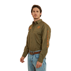 Ringers Western Mens Hawkeye Full Button L/S Work Shirt  (118110002) Military Green/Orange