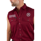 Ringers Western Mens Hawkeye Full Button Sleevless Work Shirt  (120210991) Burgundy/White Embroidery