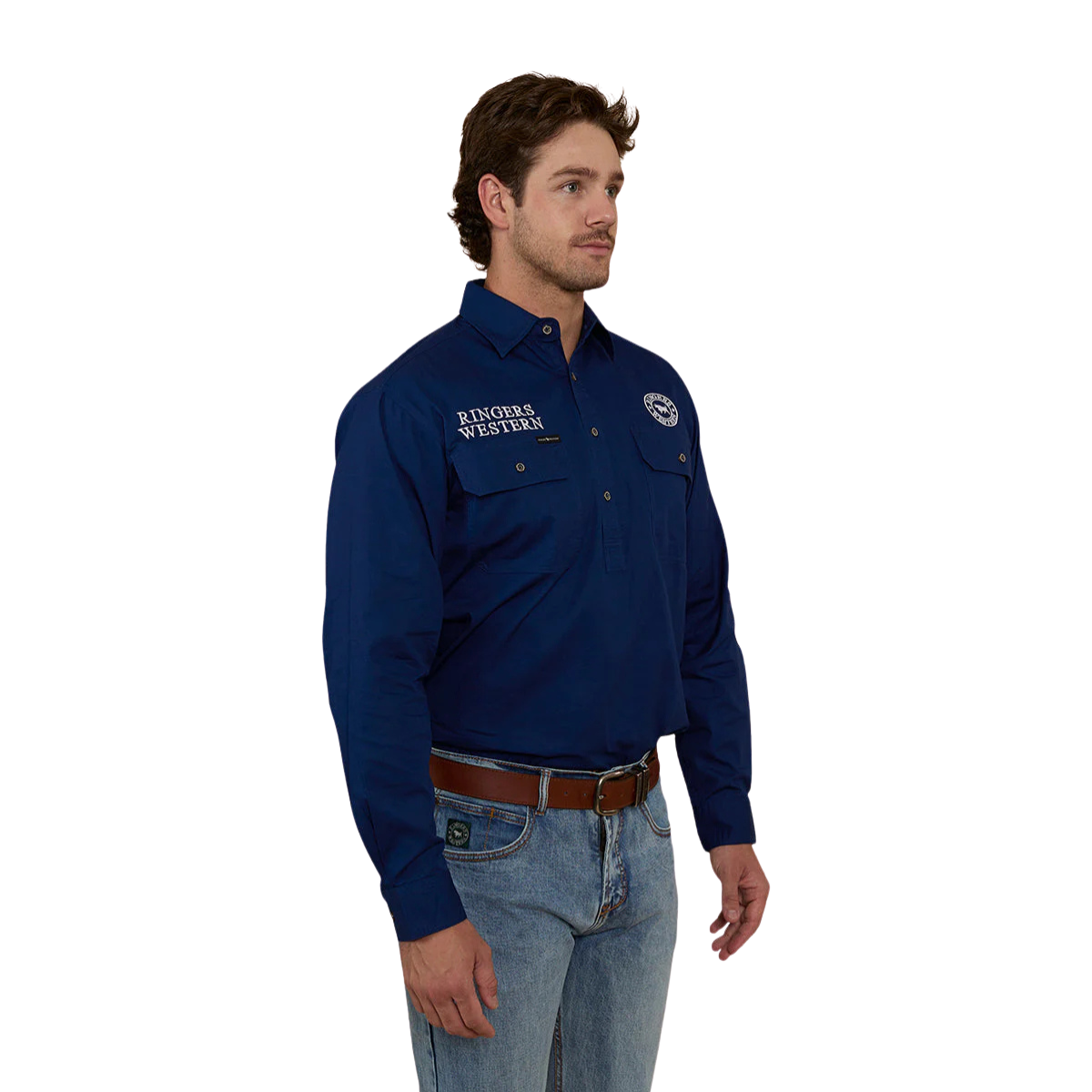 Ringers Western Mens Hawkeye Half Button L/S Work Shirt  (123094RW) Navy