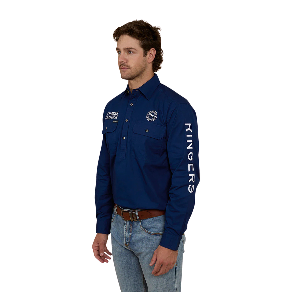 Ringers Western Mens Hawkeye Half Button L/S Work Shirt  (123094RW) Navy