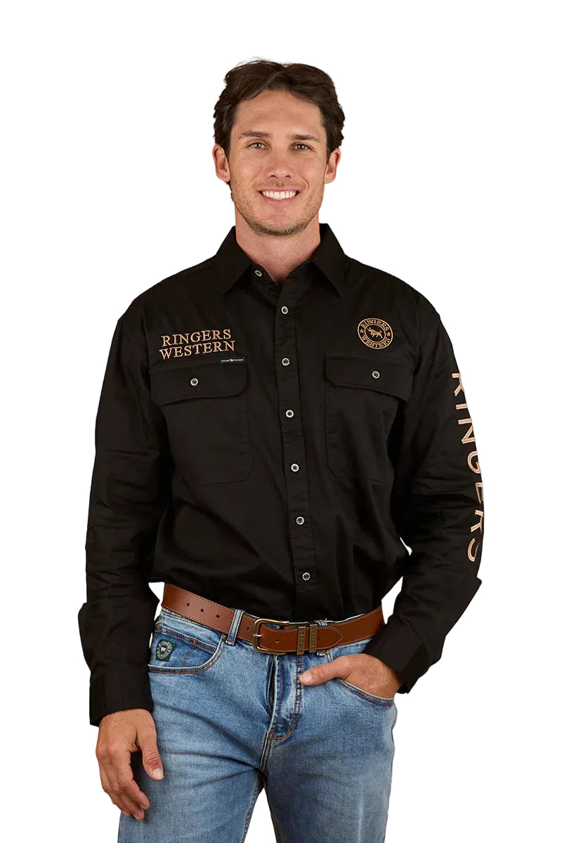Ringers Western Mens Hawkeye Printed Full Button L/S Work Shirt (125093RW) Black/Clay